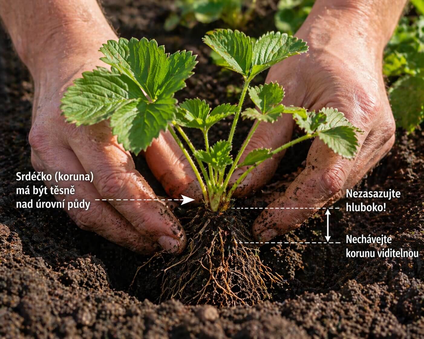 Správná hloubka výsadby sazenice jahodníku