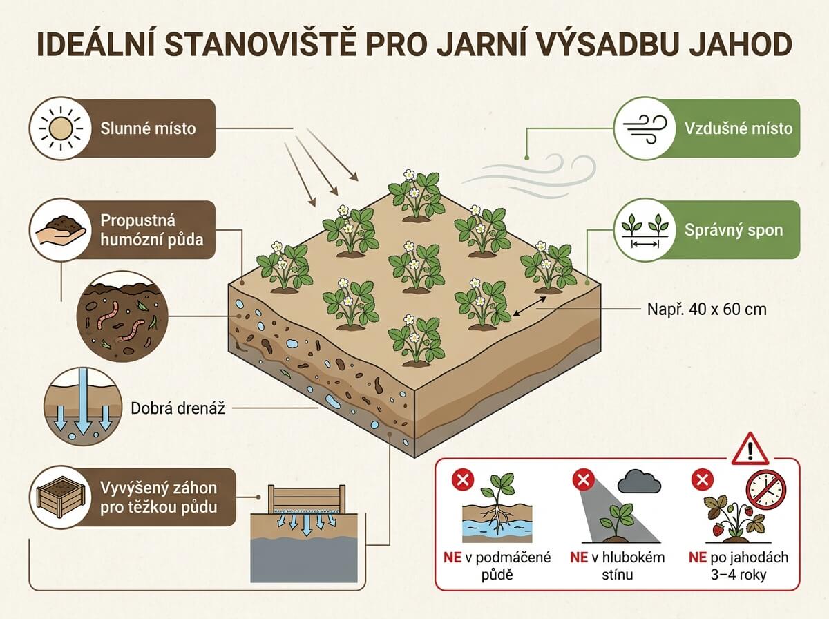 Infografika ideálního stanoviště pro jahody